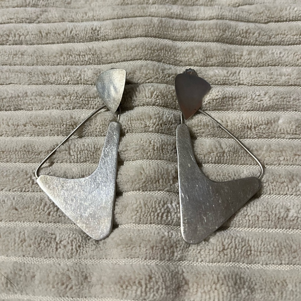 Unique Taxco Solid Sterling Silver Geometric Earr… - image 1